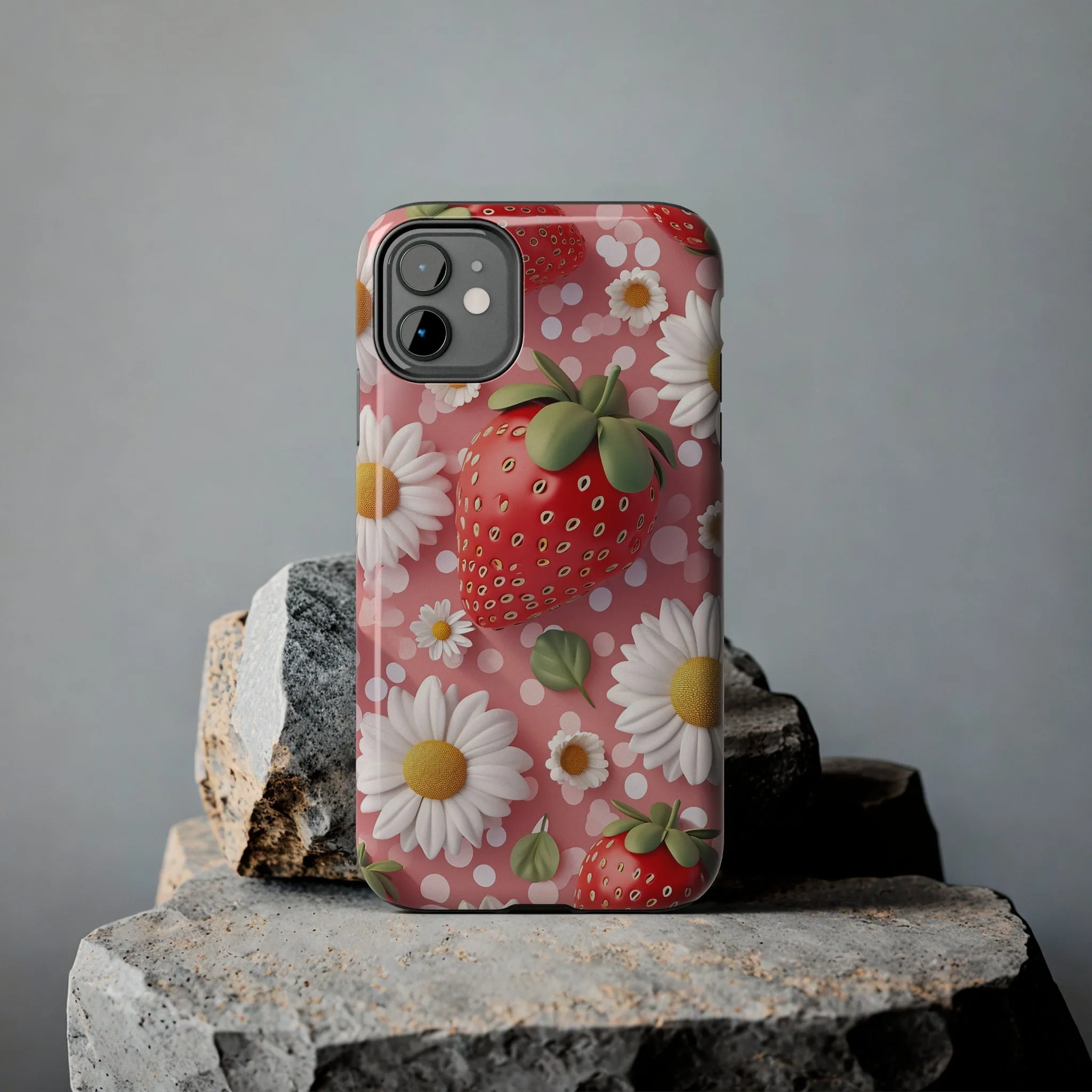 Strawberries & Daisies Digital print Design Tough Phone Case compatible with a large variety of iPhone models, Gift, Phone Case