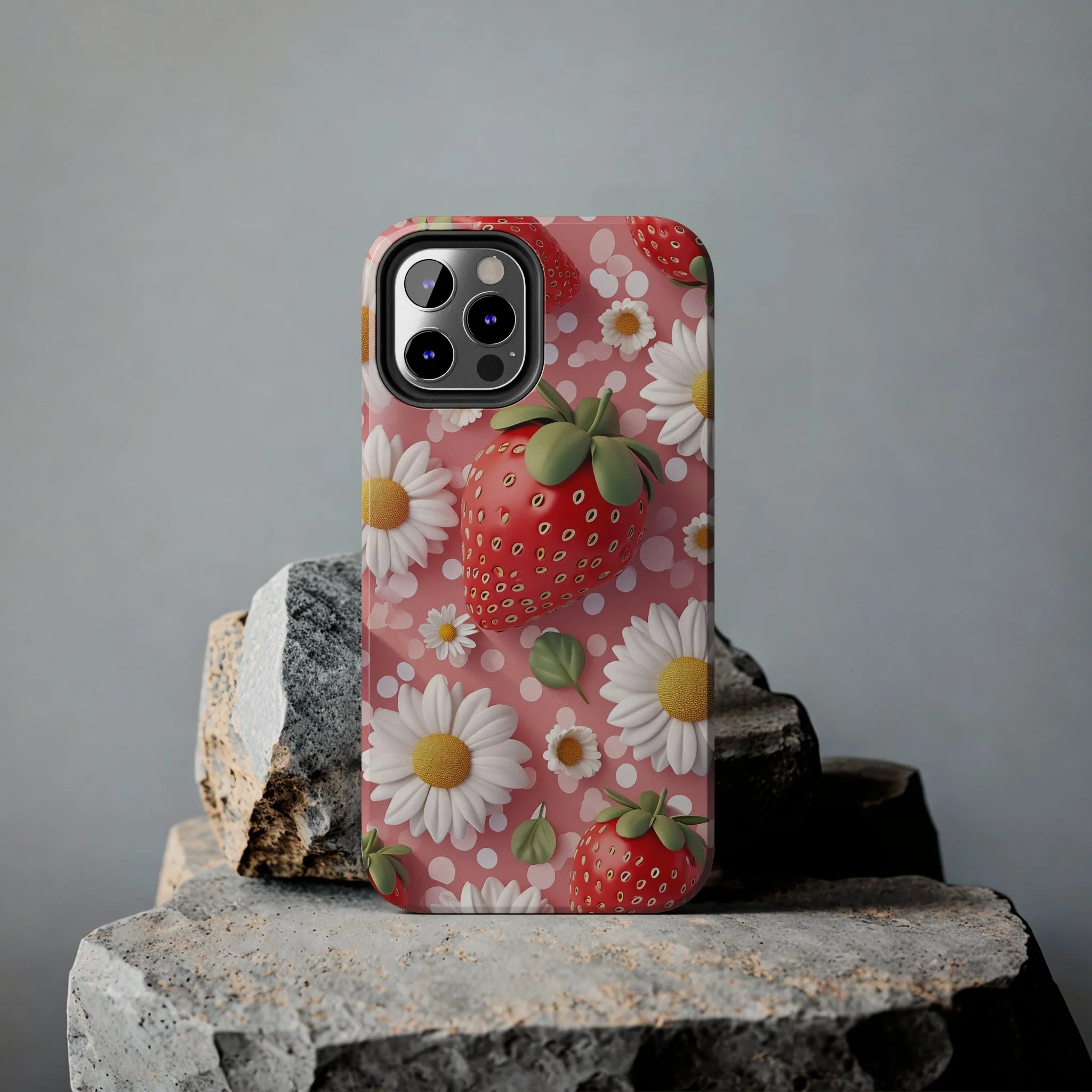 Strawberries & Daisies Digital print Design Tough Phone Case compatible with a large variety of iPhone models, Gift, Phone Case