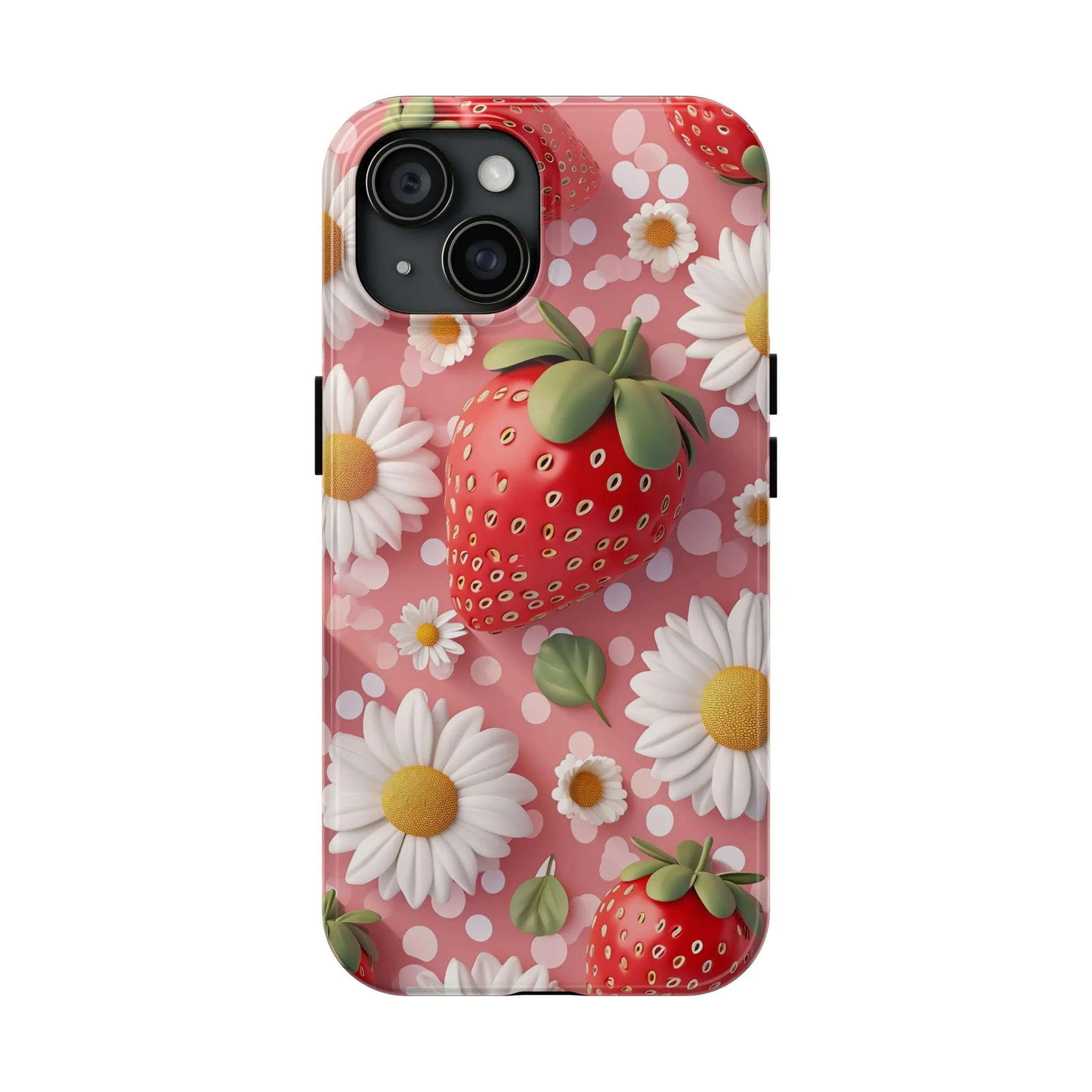 Strawberries & Daisies Digital print Design Tough Phone Case compatible with a large variety of iPhone models, Gift, Phone Case