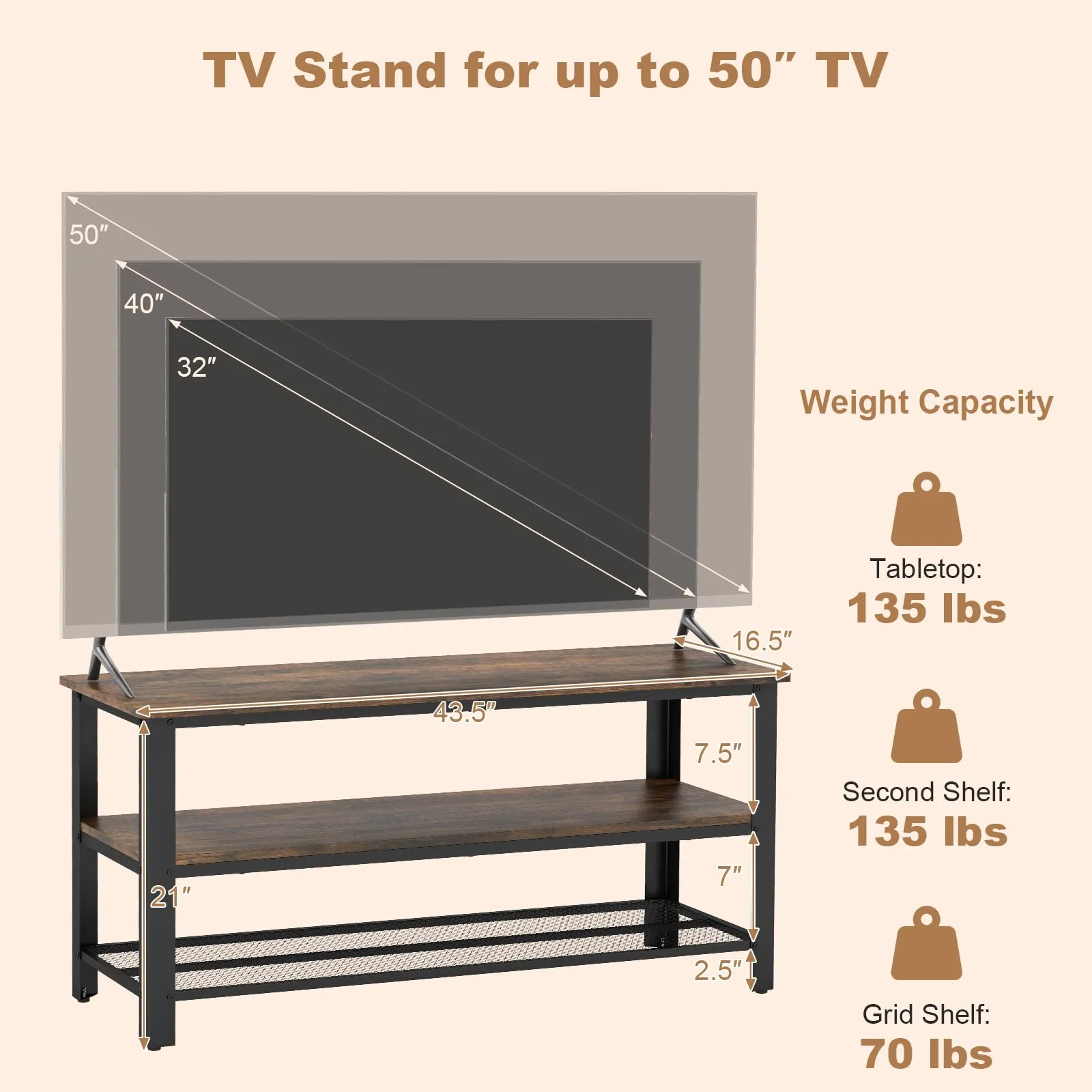 Tangkula Small TV Stand for TVs up to 50 Inch, 3-Tier TV Console Table with Power Outlets, USB Ports