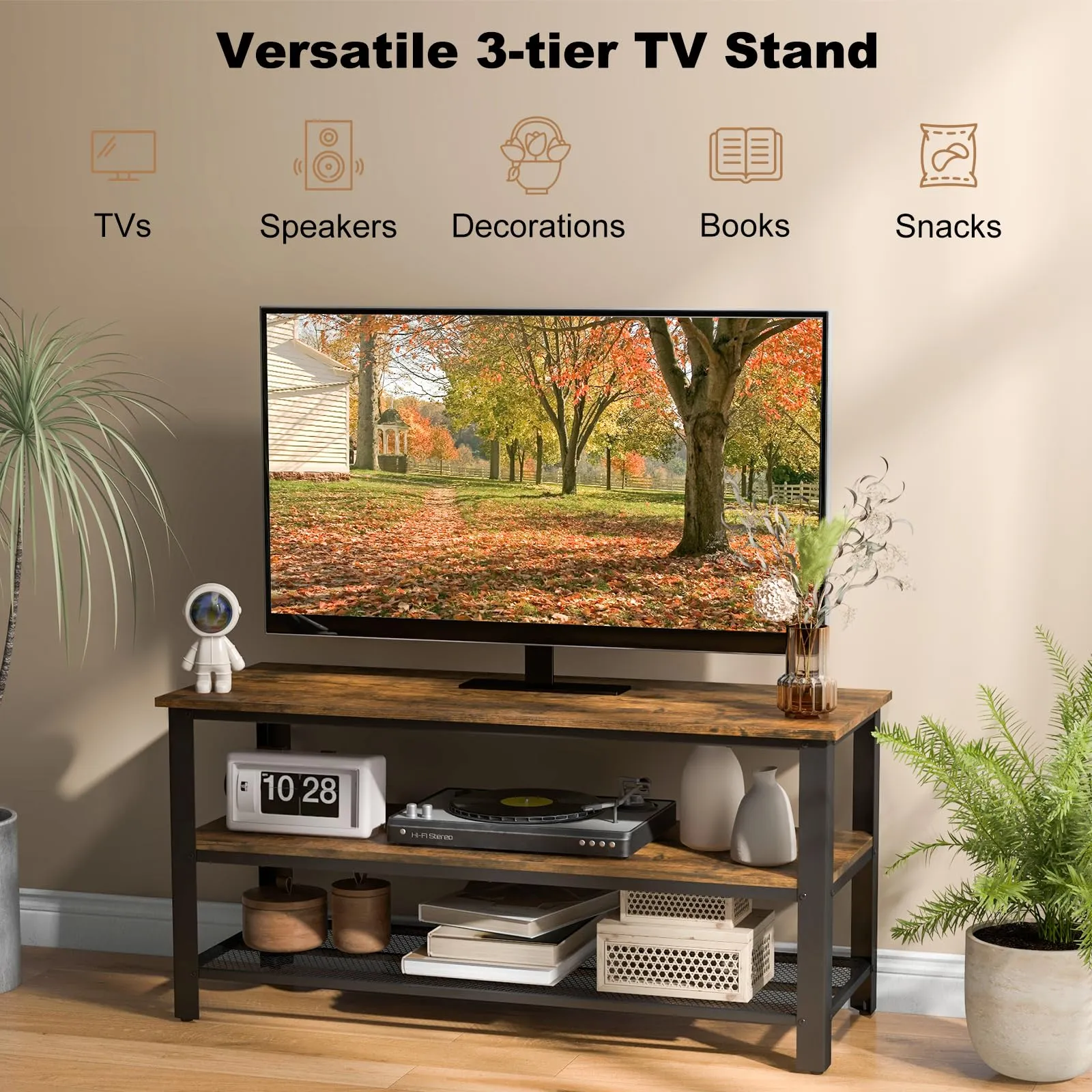 Tangkula Small TV Stand for TVs up to 50 Inch, 3-Tier TV Console Table with Power Outlets, USB Ports