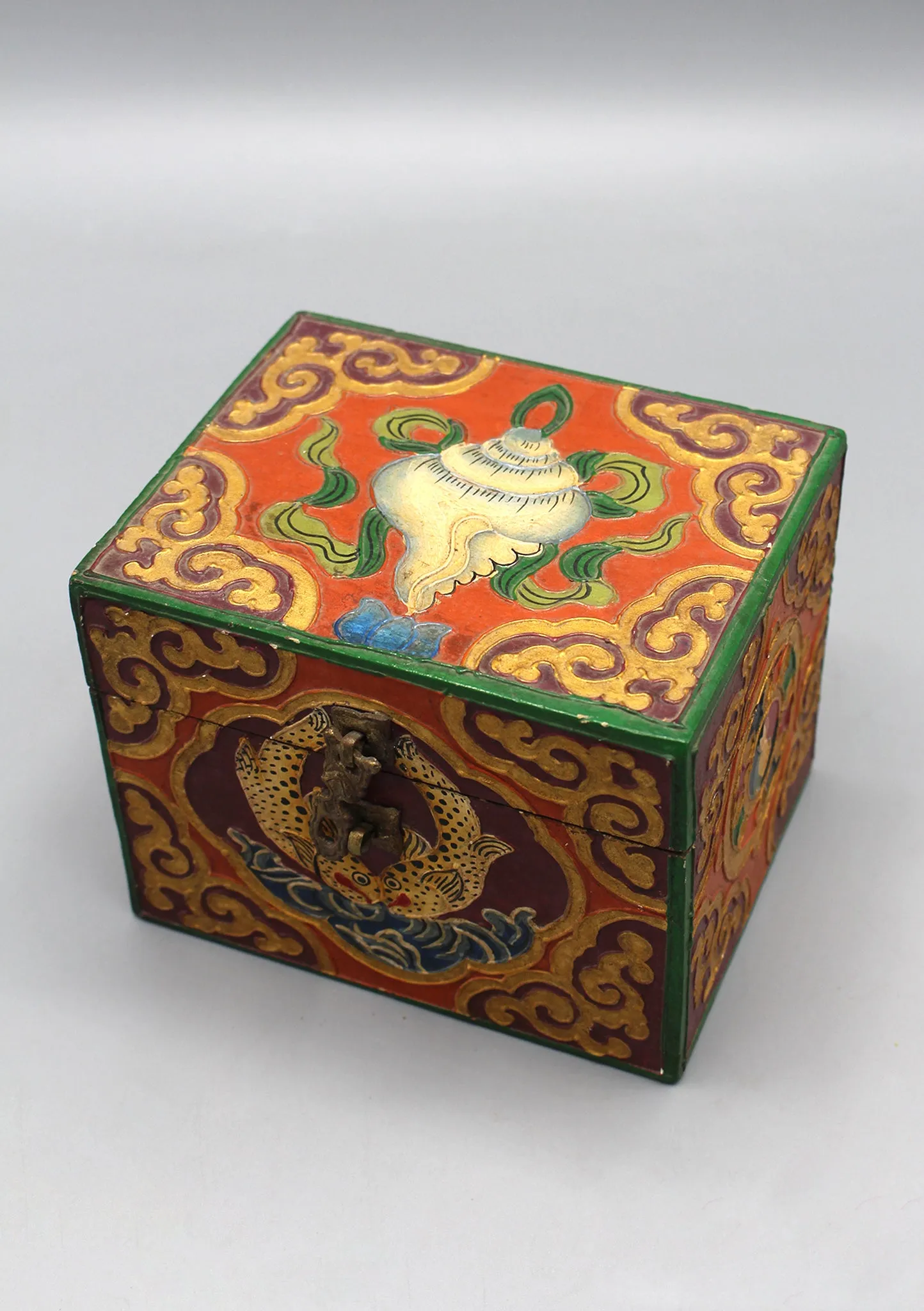 Tibetan Lucky Symbols Conch Decorative Wooden Box