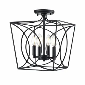 Tracy Semi-Flush Mount Fixture - Matte Black - 12in. Diameter - E12 Candelabra Base