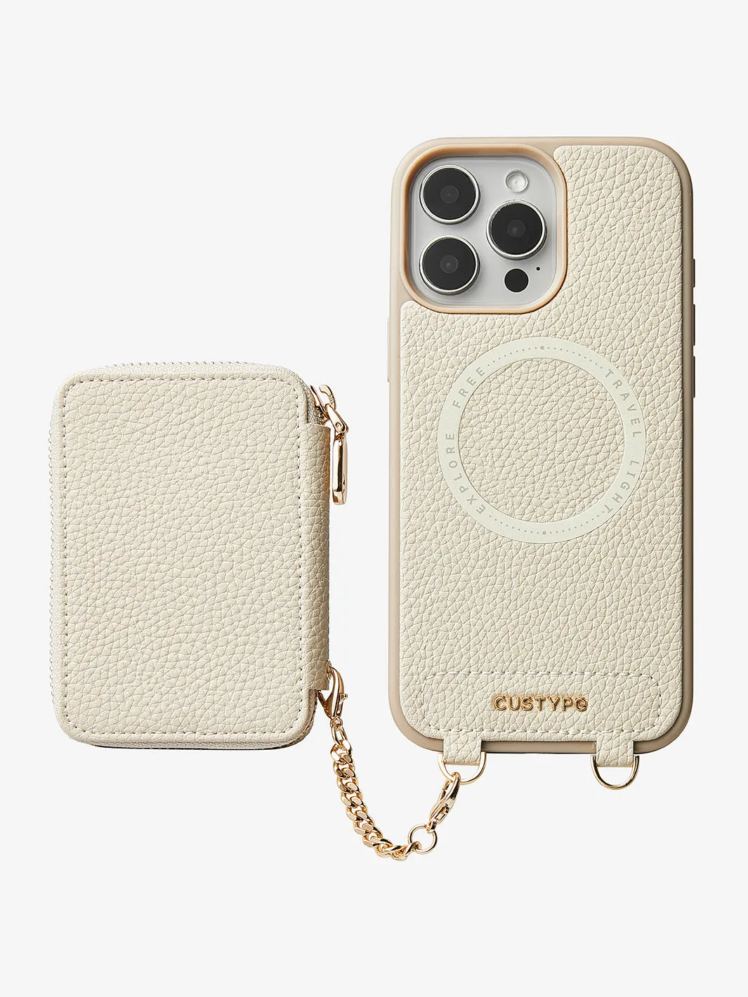 Unique Design Set- Bicolor Webbing Wireless Charging Crossbody Phone Case Round Pouch Set