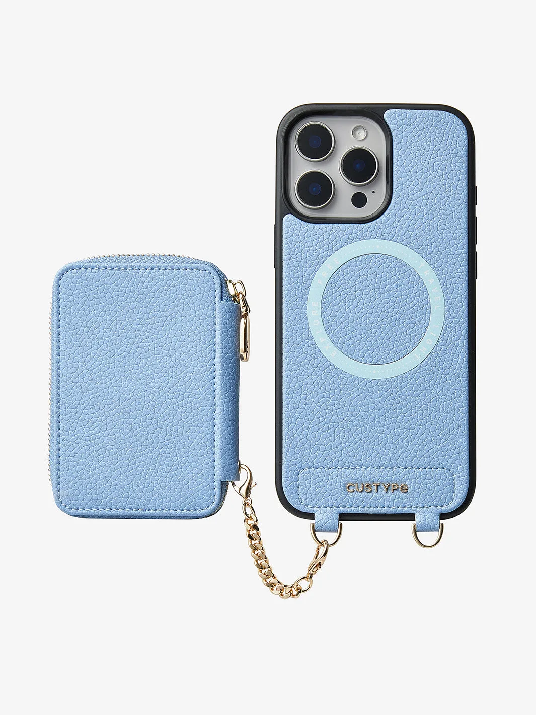 Unique Design Set- Bicolor Webbing Wireless Charging Crossbody Phone Case Round Pouch Set