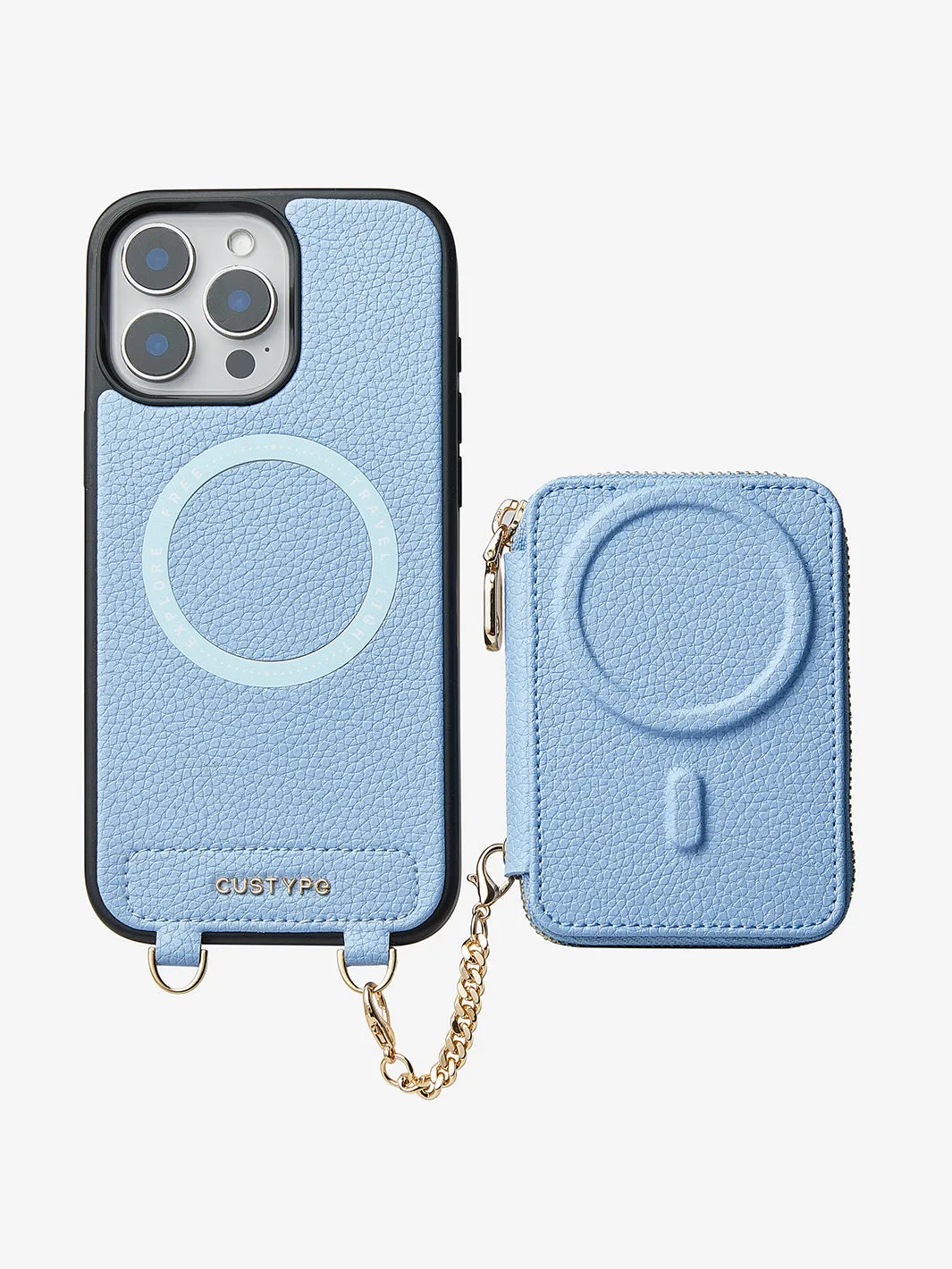 Unique Design Set- Bicolor Webbing Wireless Charging Crossbody Phone Case Round Pouch Set