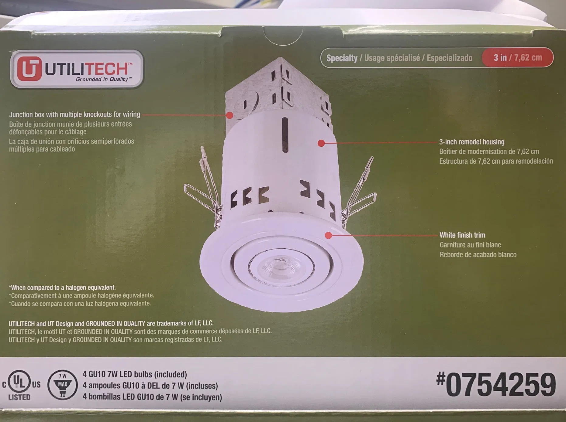 Utilitech 754259 Three Inch Gimbal Remodel LED GU10 Recessed Light Kit in White Finish - 4 Pak