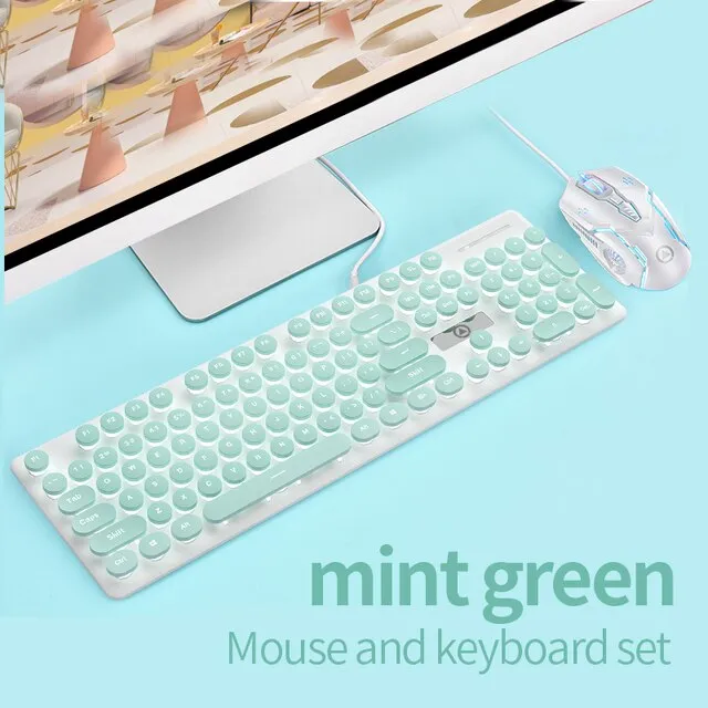 V8 Punk Mechanical Touch wired pink green Keyboard and Mouse Set Glow Game Computer Accessories Wholesale