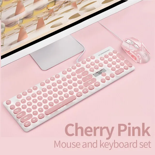 V8 Punk Mechanical Touch wired pink green Keyboard and Mouse Set Glow Game Computer Accessories Wholesale