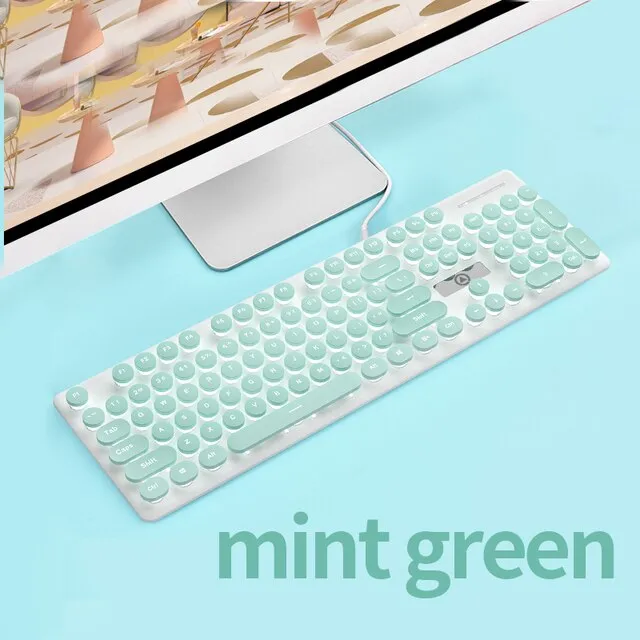 V8 Punk Mechanical Touch wired pink green Keyboard and Mouse Set Glow Game Computer Accessories Wholesale