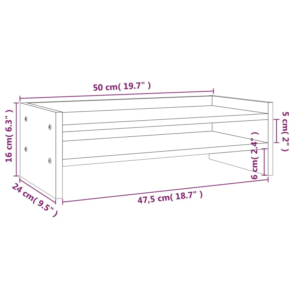 vidaXL Monitor Stand 50x24x16 cm Solid Wood Pine