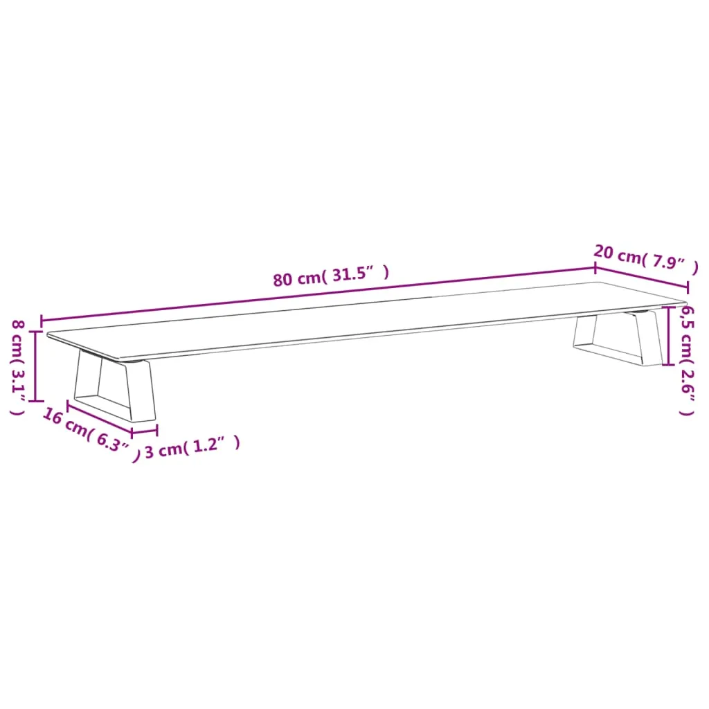 vidaXL Monitor Stand Black 80x20x8 cm Tempered Glass and Metal