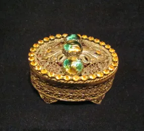 Vintage Filigree Jeweled Trinket or Jewelry Box