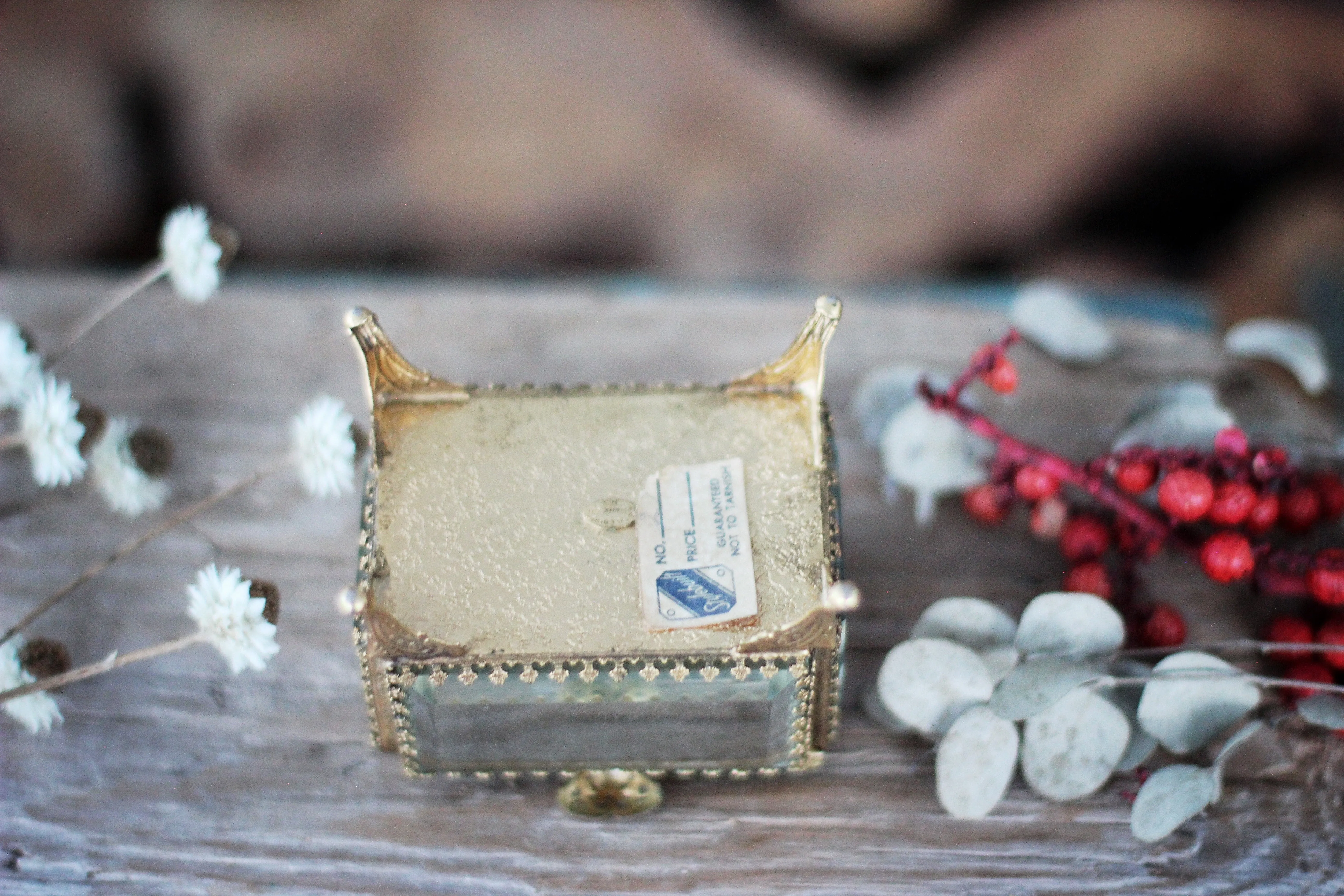 Vintage Small Ormolu Beveled Glass Jewelry Box