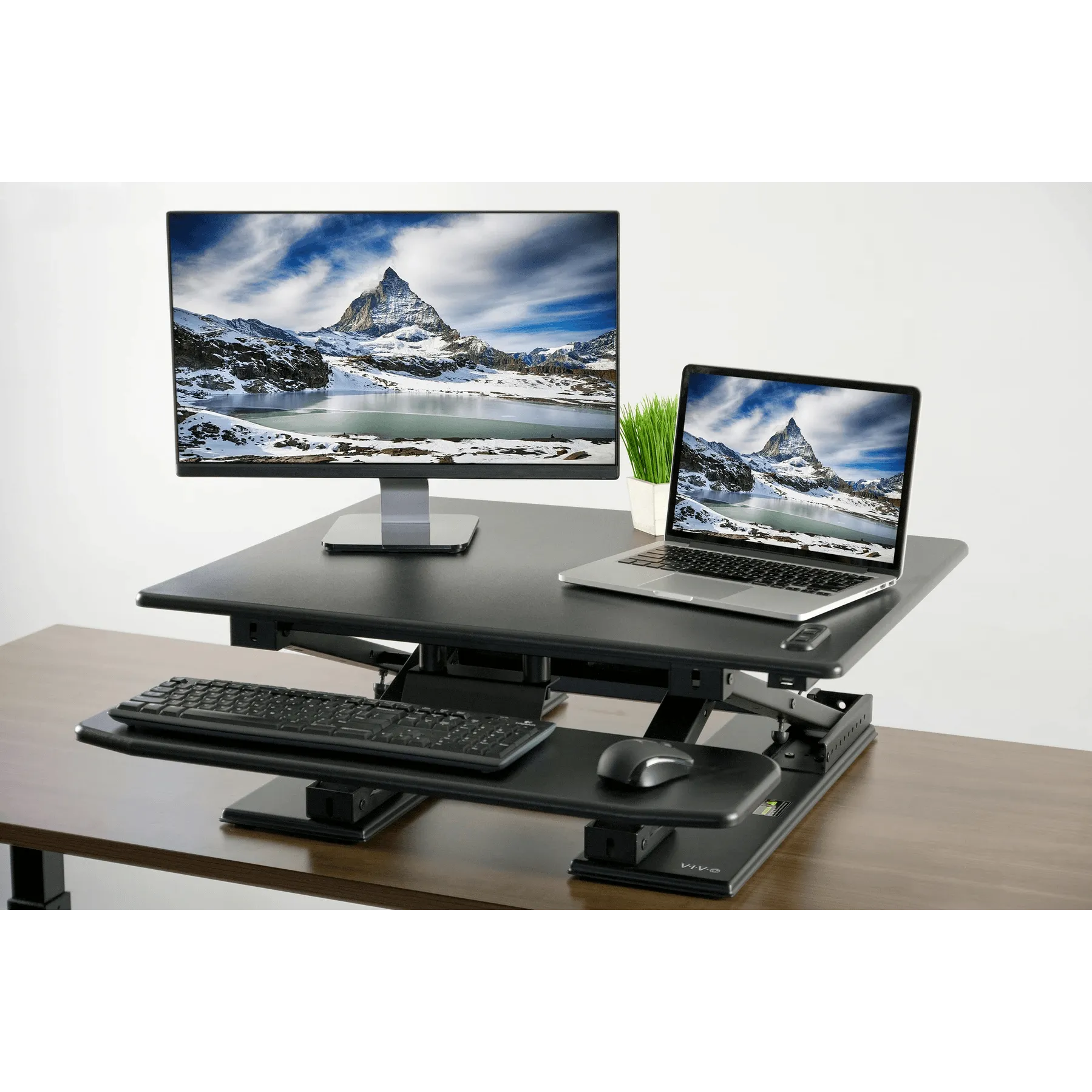 VIVO Black Electric Height-Adjustable Standing Desk Tabletop Monitor Riser, DESK-V000EE