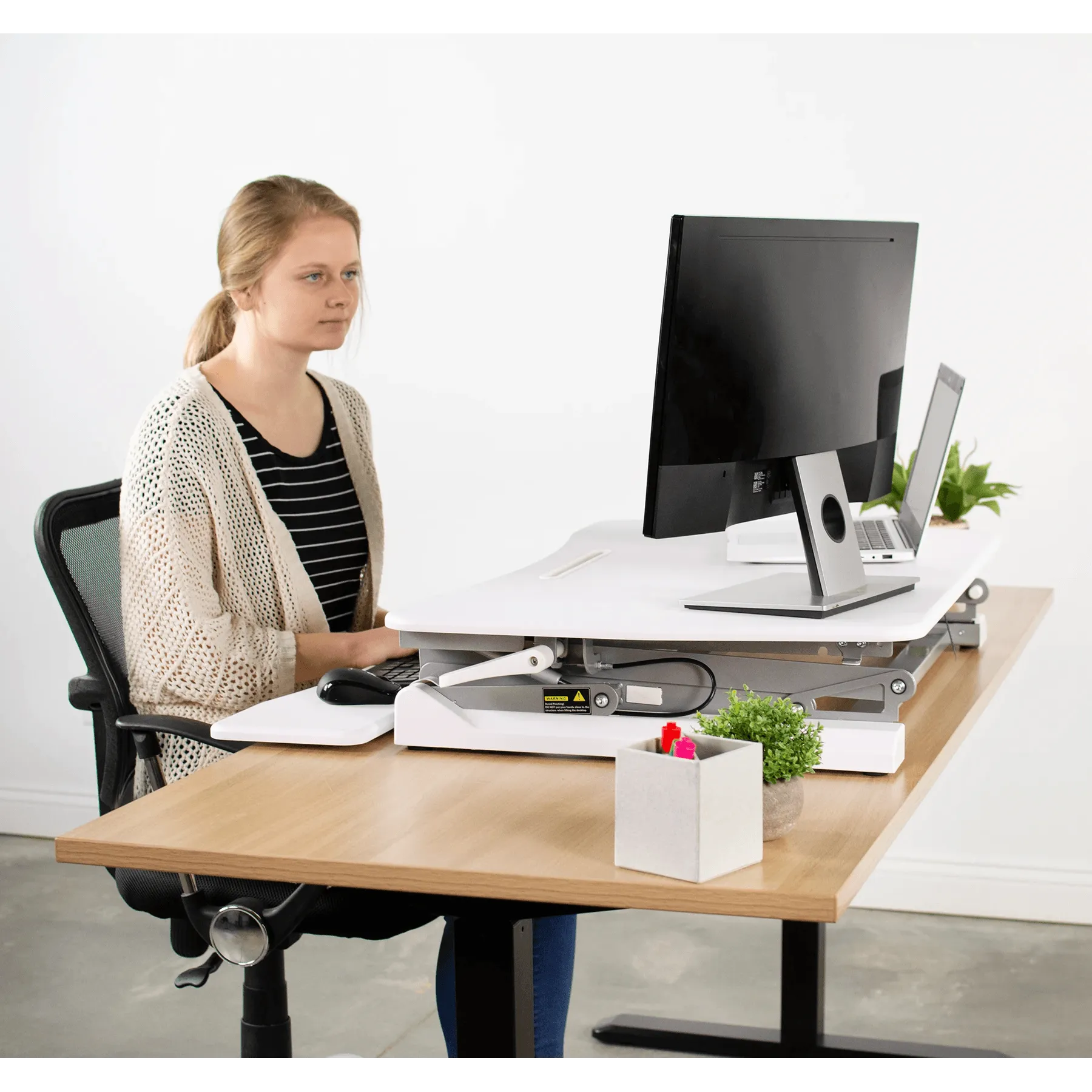 VIVO White Deluxe Height-Adjustable Standing Tabletop Desk Monitor Riser, DESK-V000DW