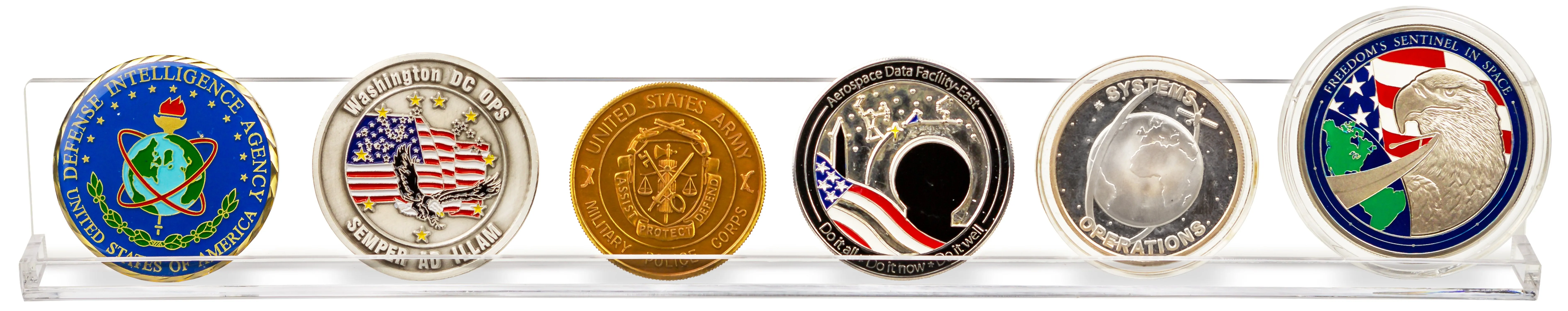 Wall-Mounted Floating Shelf for Collectible Challenge Coins