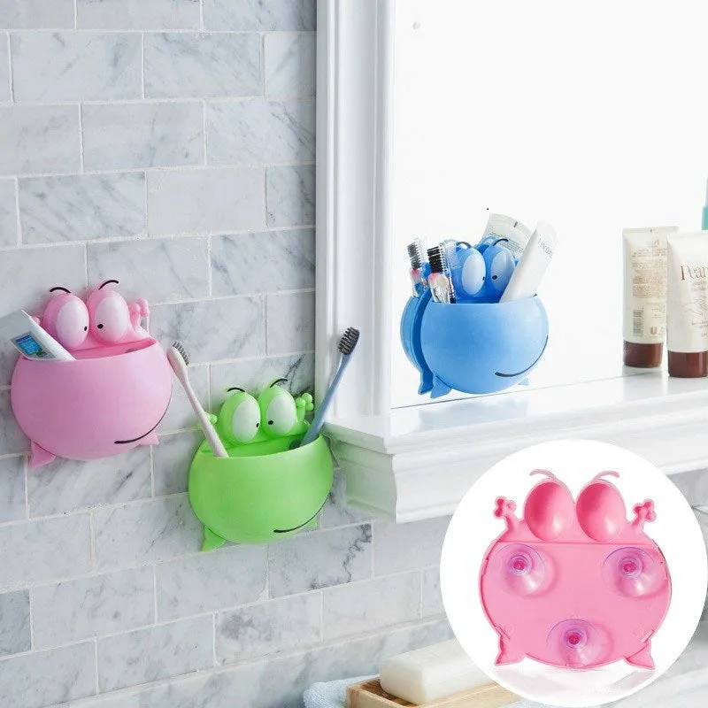 Wall Sucker Cute Cartoon Frog Plastic Toothbrush Rack Holder Bathroom Organizer