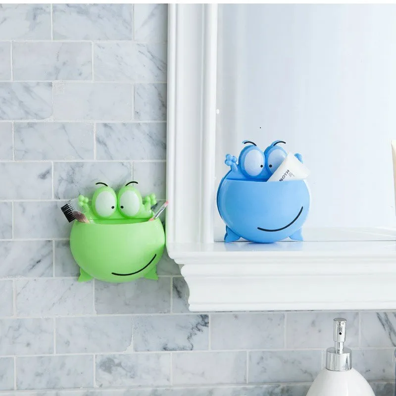 Wall Sucker Cute Cartoon Frog Plastic Toothbrush Rack Holder Bathroom Organizer