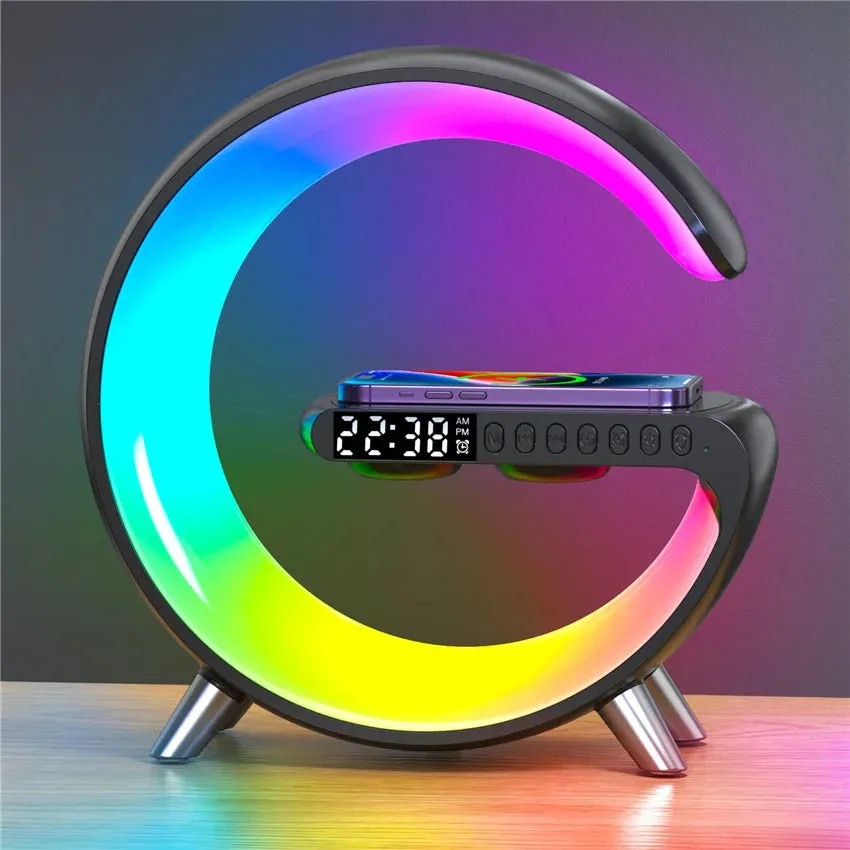 Wireless Charger Stand Alarm Clock Bluetooth Speaker LED Lamp RGB Night Light Fast Charging Station for iPhone Samsung Xiaomi