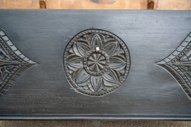 Wood Carving Storage Box | Hand-carved Black Wooden Blanket Box