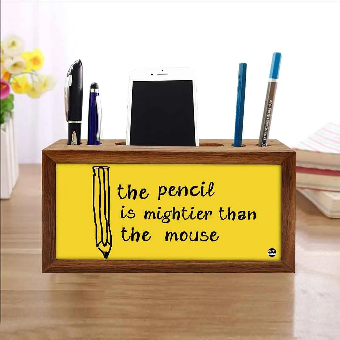 Wood desktop organizer Pen Mobile Stand - Pencil