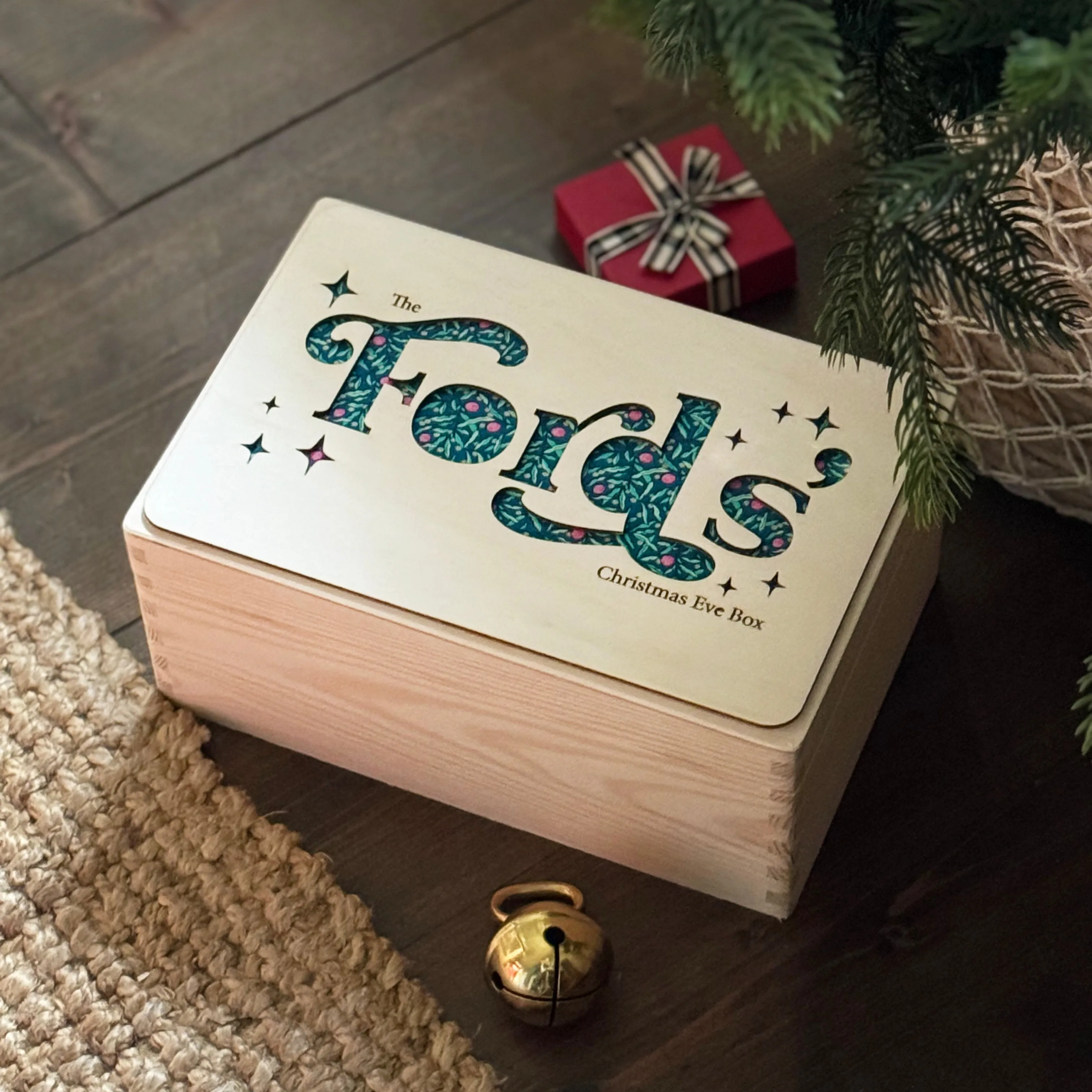 Wooden and Fabric Layered Family Christmas Eve Box