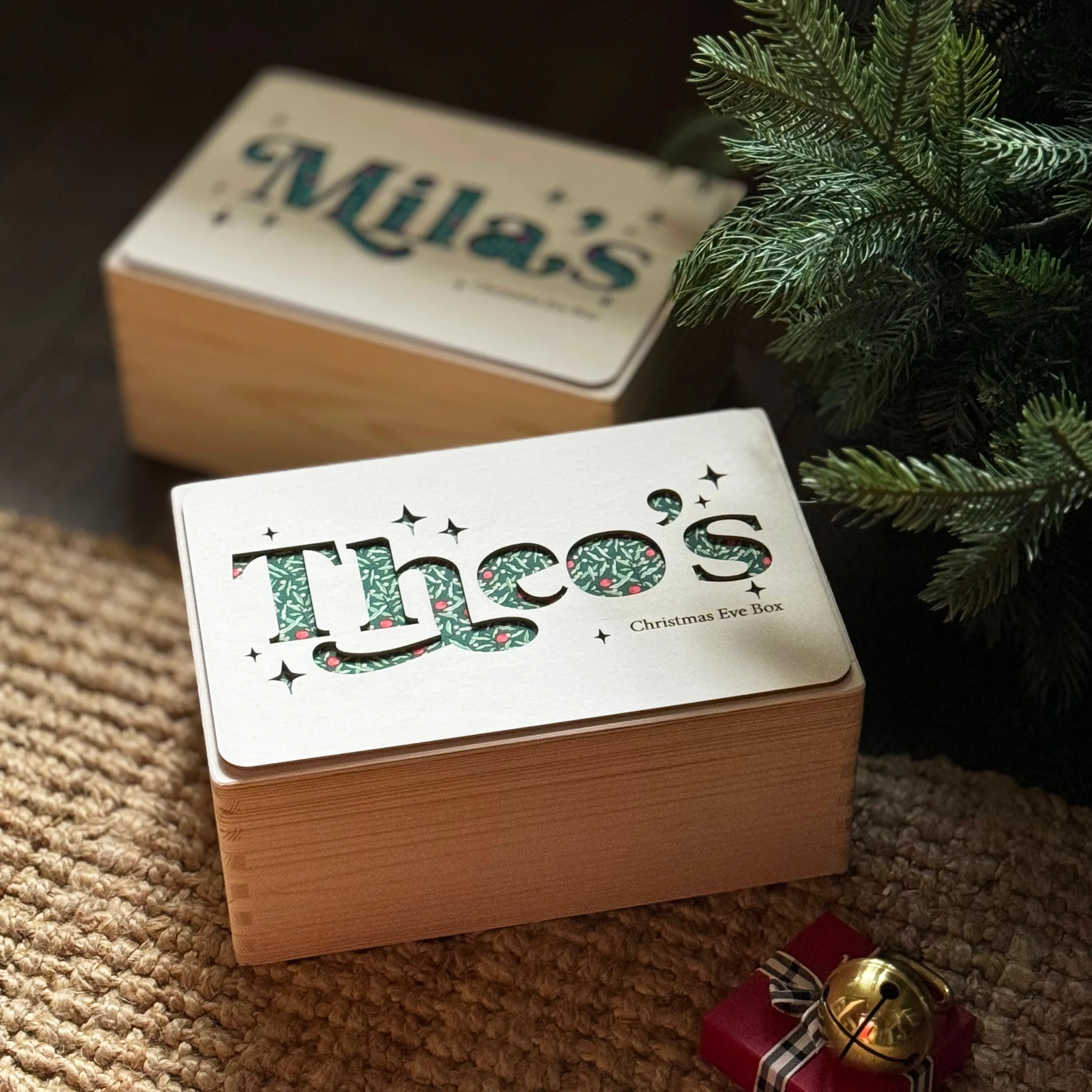 Wooden and Fabric Layered Name Christmas Eve Box