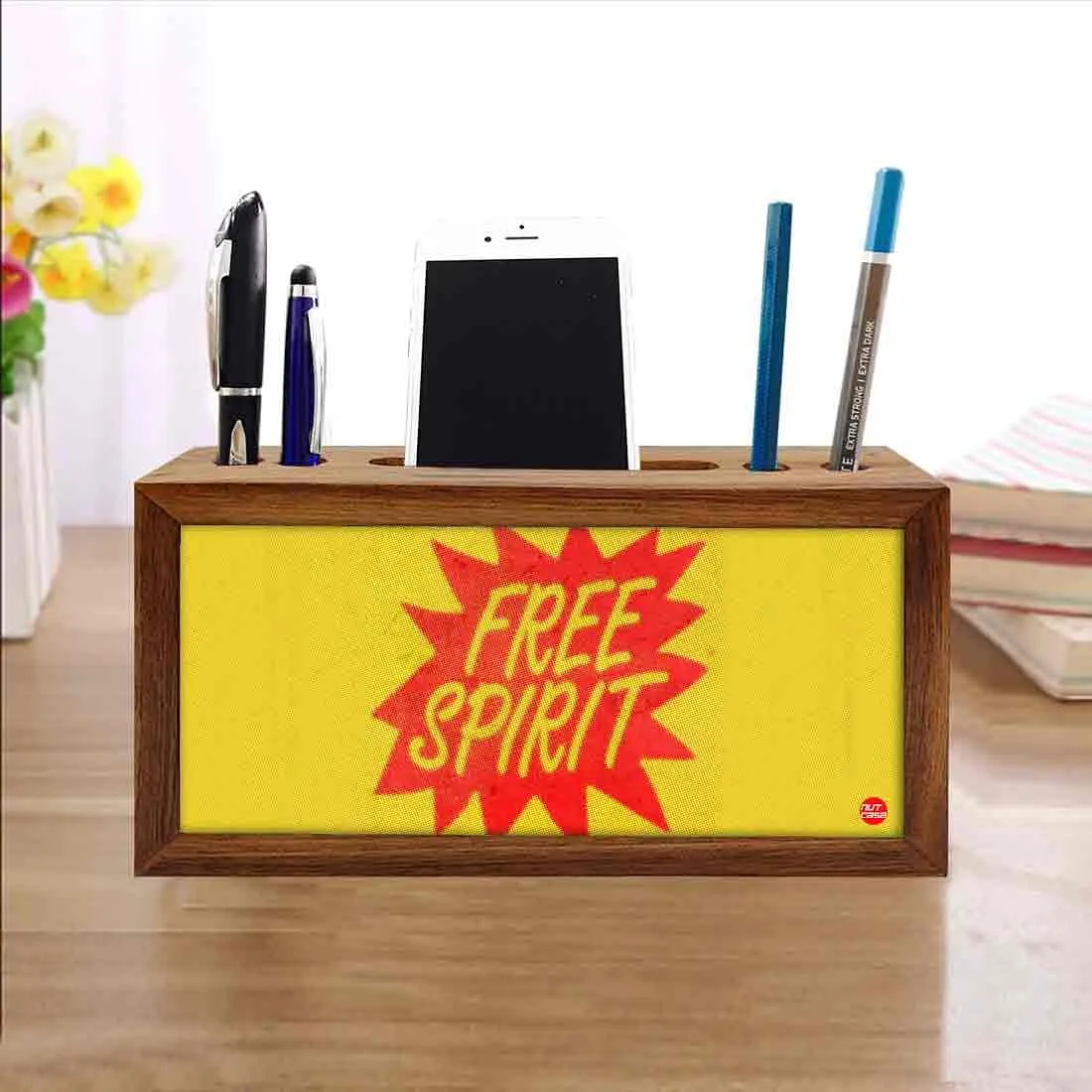 Wooden Desk Organizer Pen Mobile Stand - Free Spirit