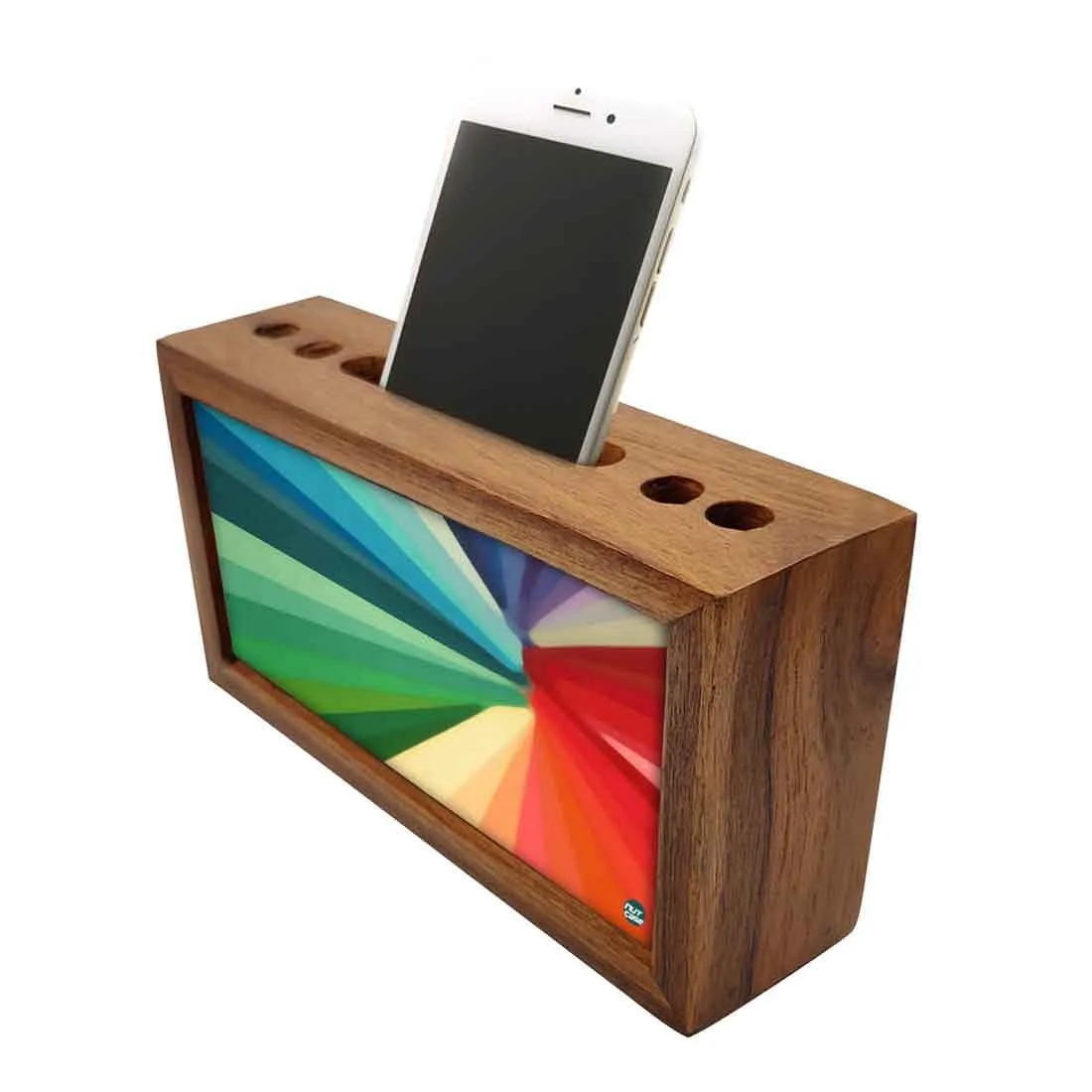 Wooden desk organizer Pen Mobile Stand - Multicolor Strips