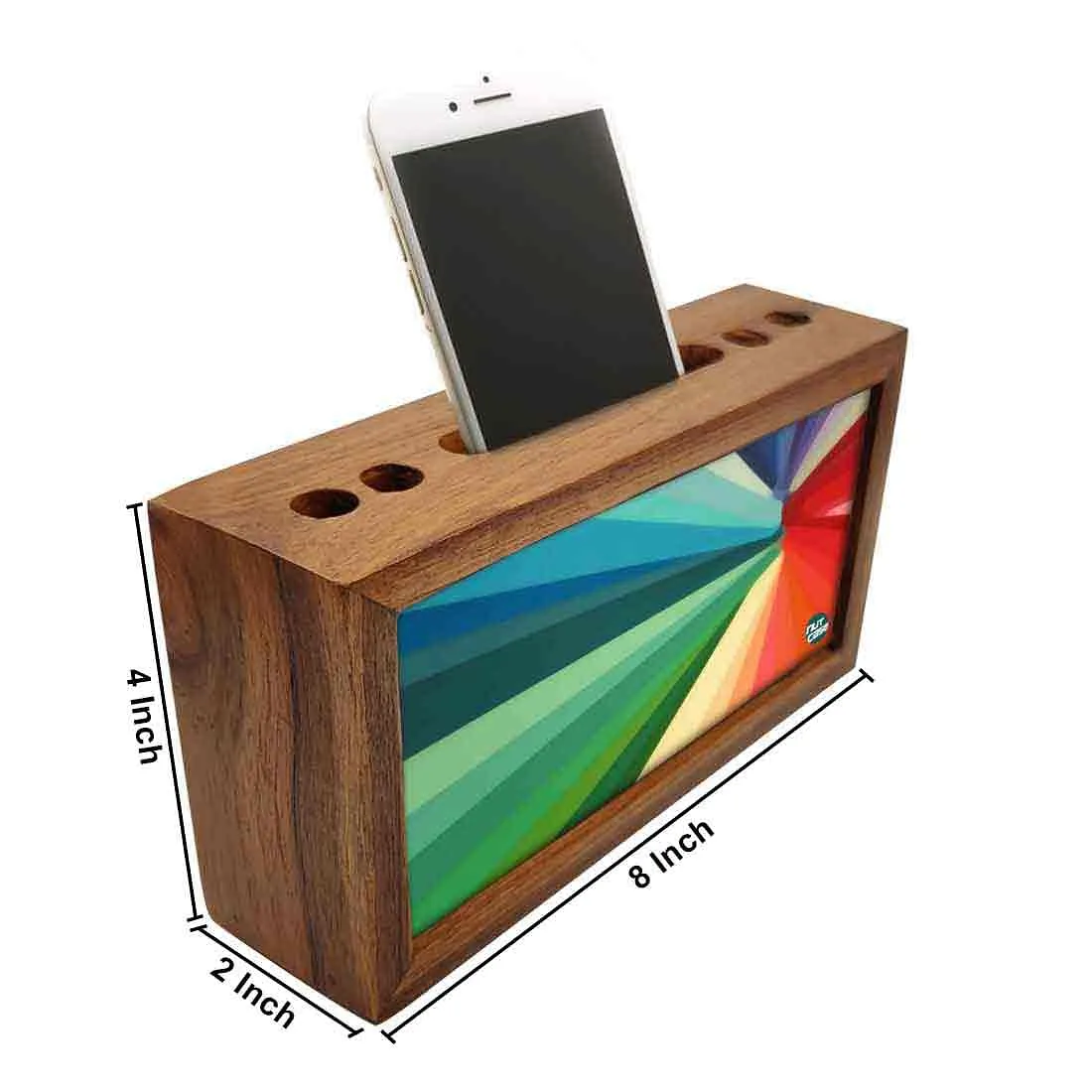 Wooden desk organizer Pen Mobile Stand - Multicolor Strips