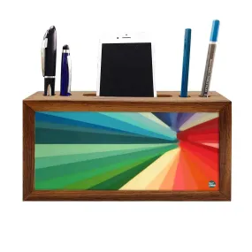 Wooden desk organizer Pen Mobile Stand - Multicolor Strips