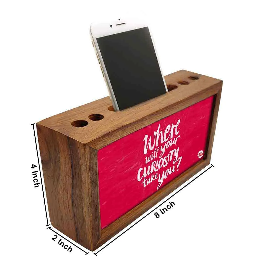 Wooden desk organizer Pen Mobile Stand - Where Will Your Curiosity Take You