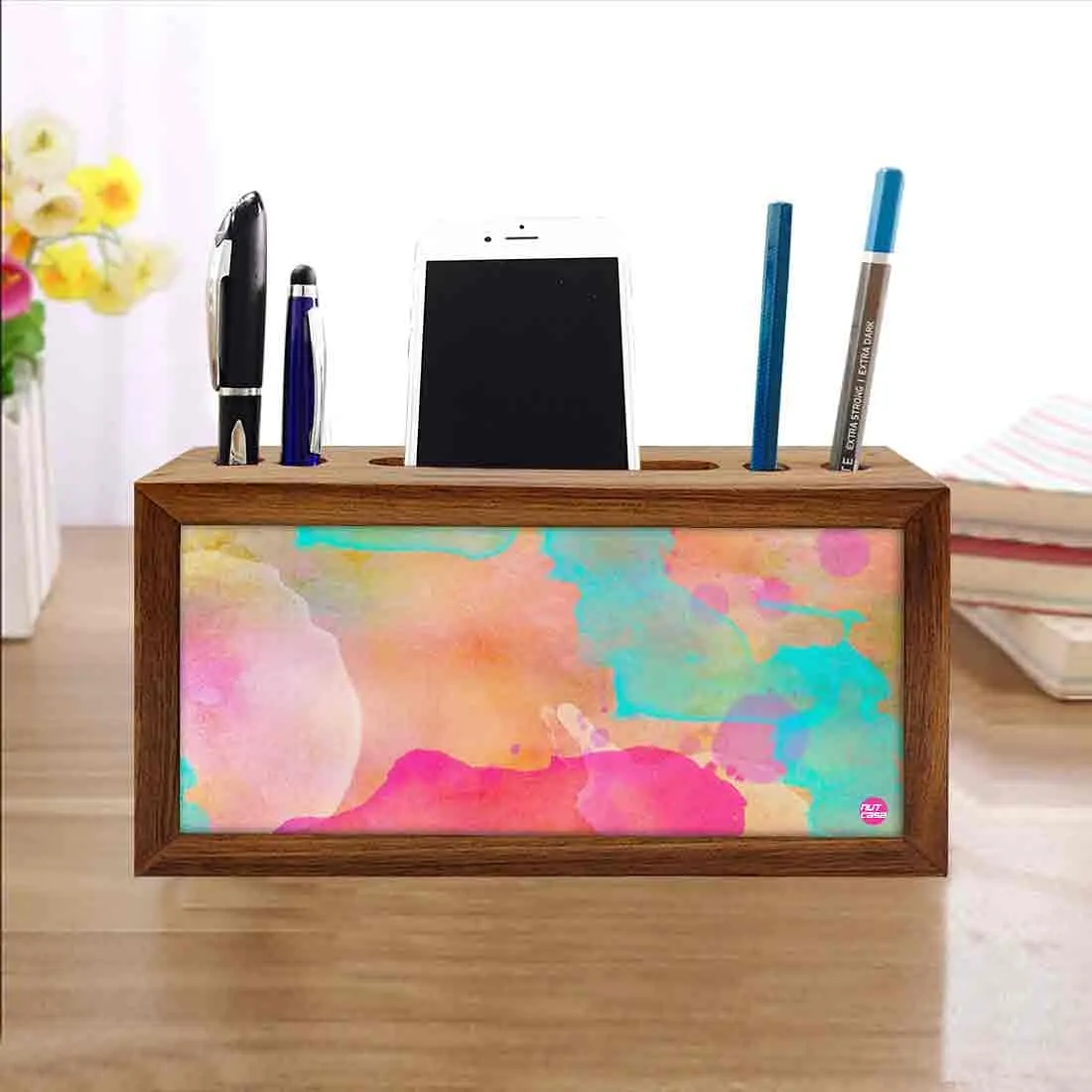 Wooden organizer for desk - Watercolors Paint Yellow