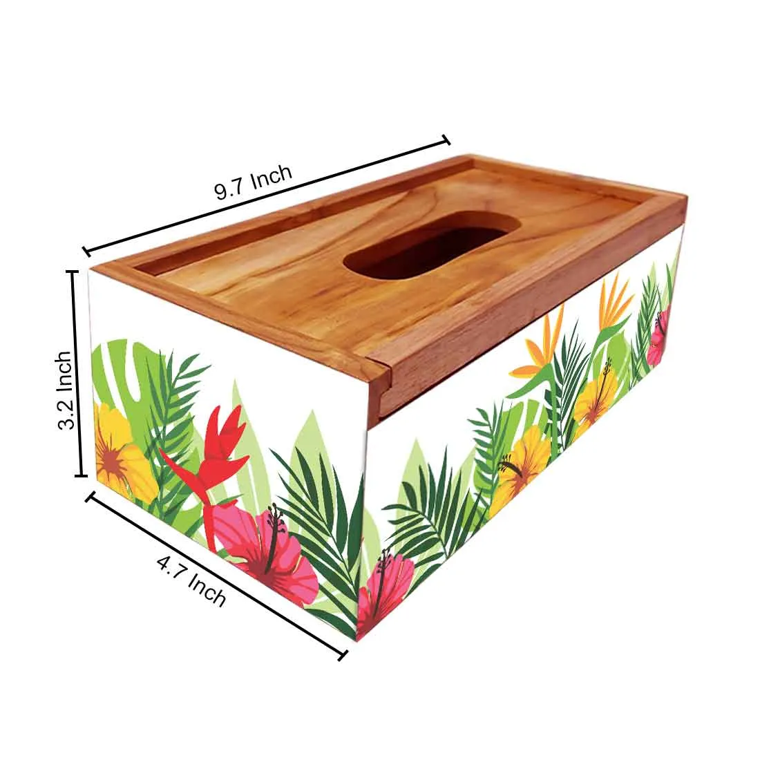 Wooden Rectangular Tissue Box Cover for Home Kitchen - Leaves