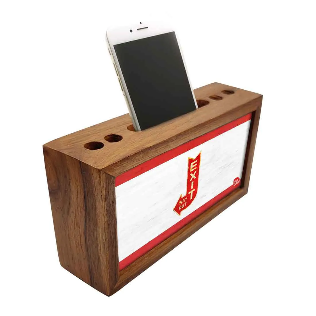 Wooden Stationery Organiser Pen Mobile Stand - Exit