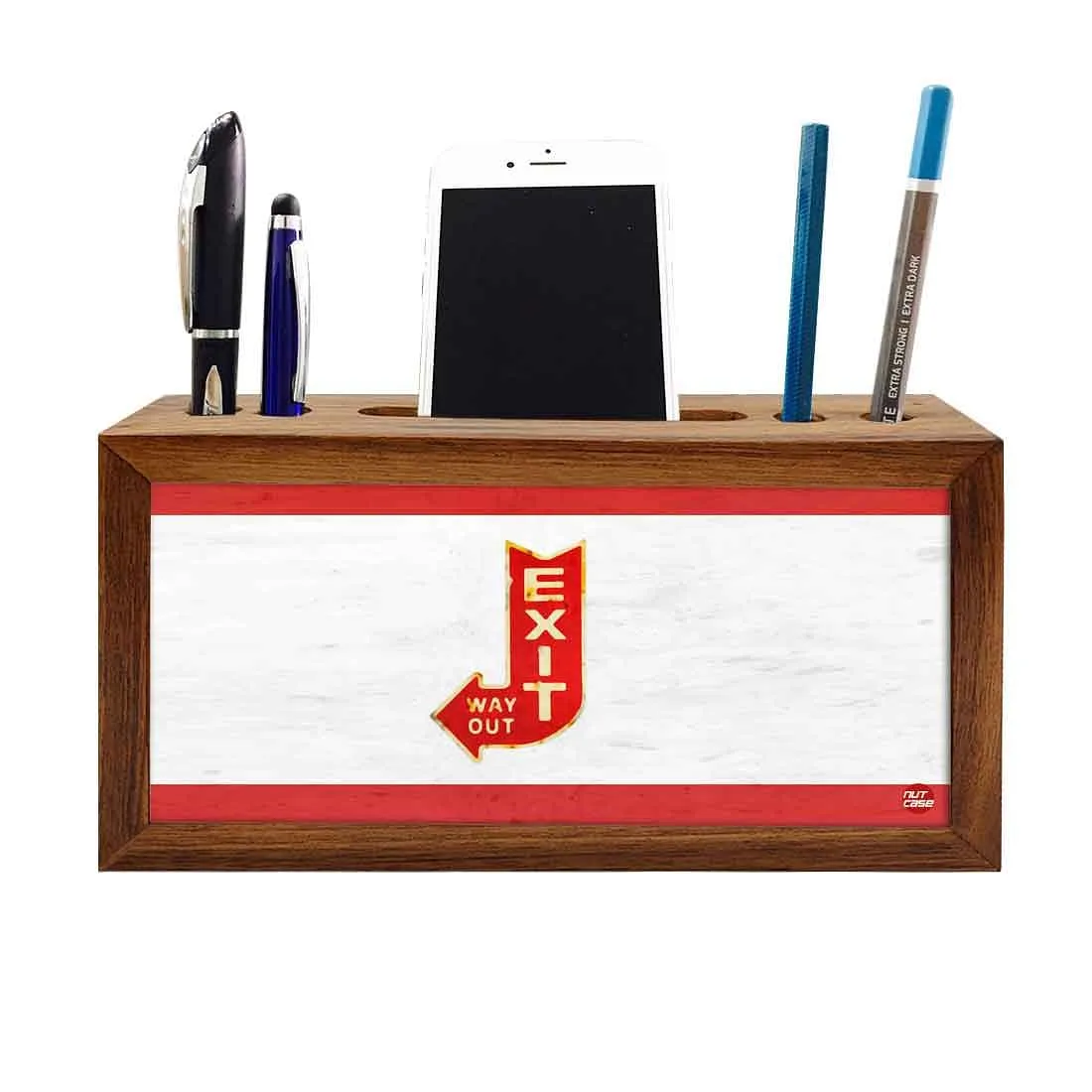 Wooden Stationery Organiser Pen Mobile Stand - Exit