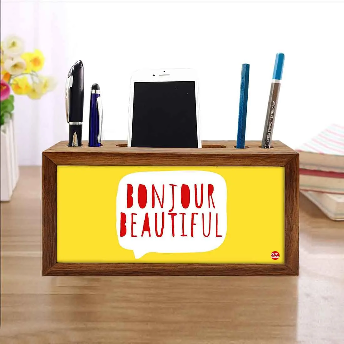 Wooden stationery organizer Pen Mobile Stand - Bonjour Beautiful