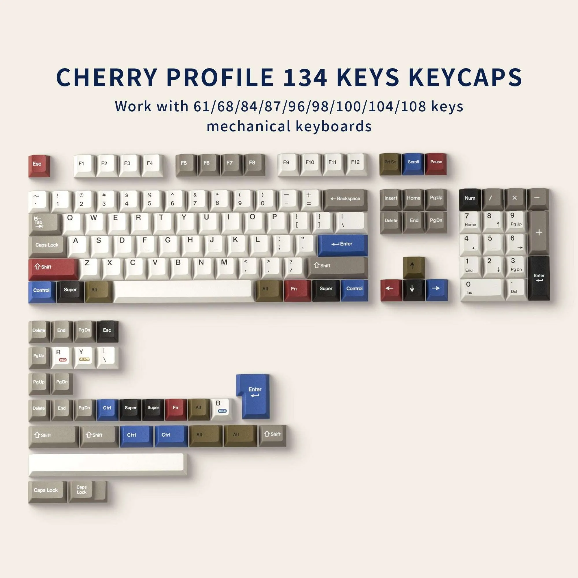 XVX RETRO 100  PALETTE Cherry Profile Dye-Sub PBT Keycaps Full Set  (134-Keys)