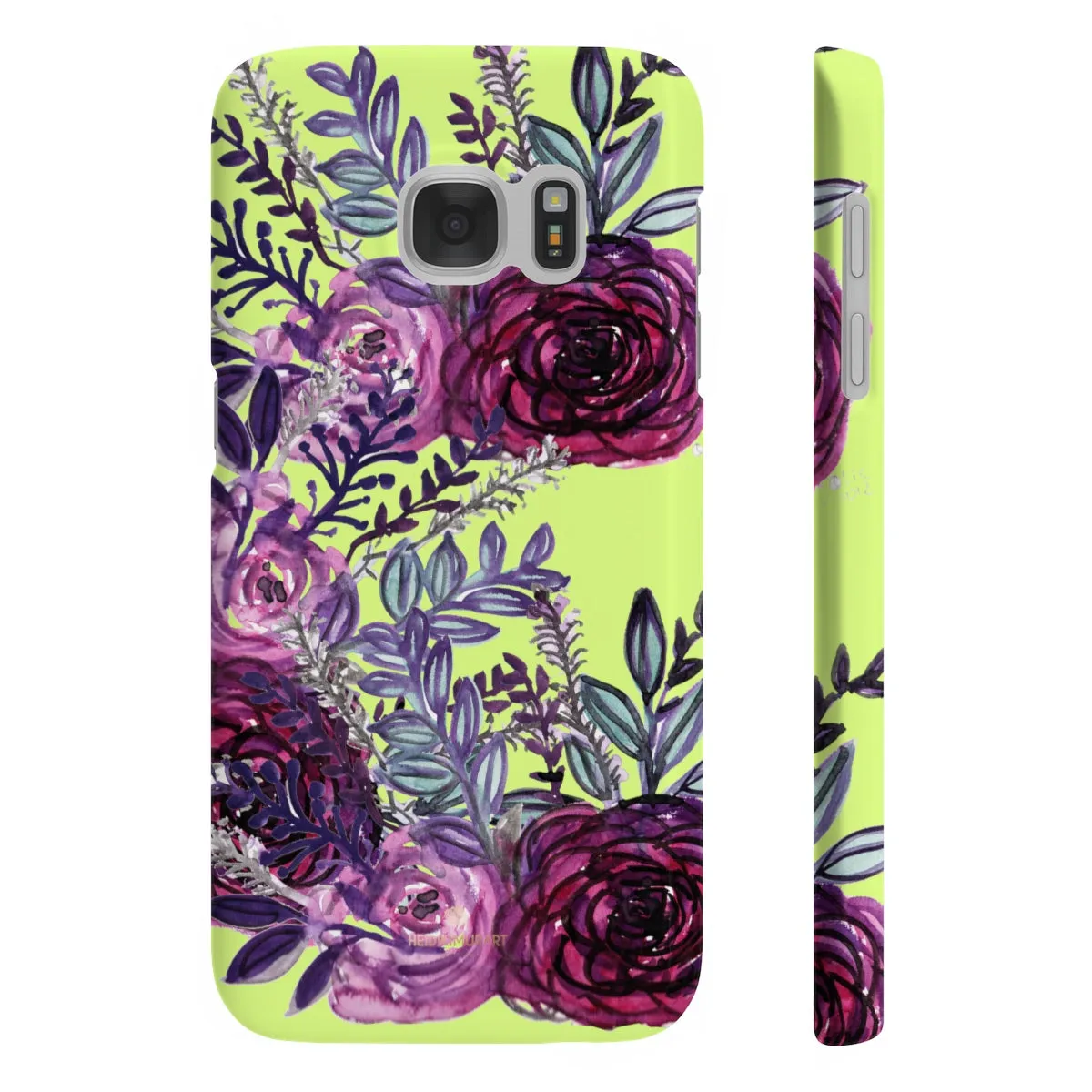 Yellow Slim iPhone/ Samsung Galaxy Floral Purple Rose iPhone or Samsung Case, Made in UK