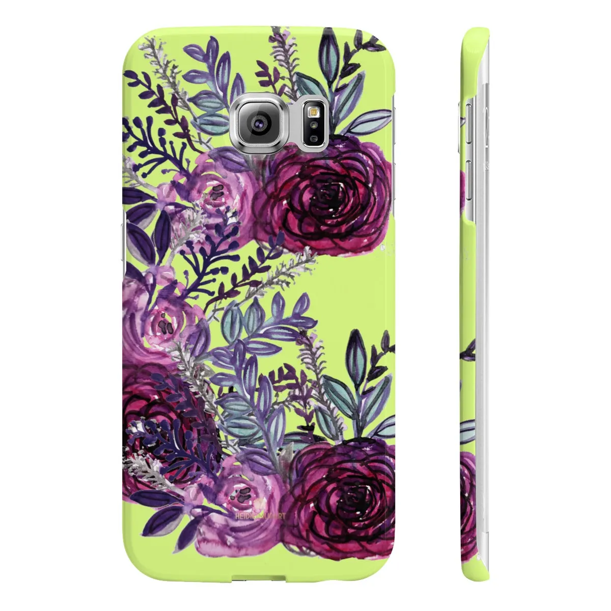 Yellow Slim iPhone/ Samsung Galaxy Floral Purple Rose iPhone or Samsung Case, Made in UK