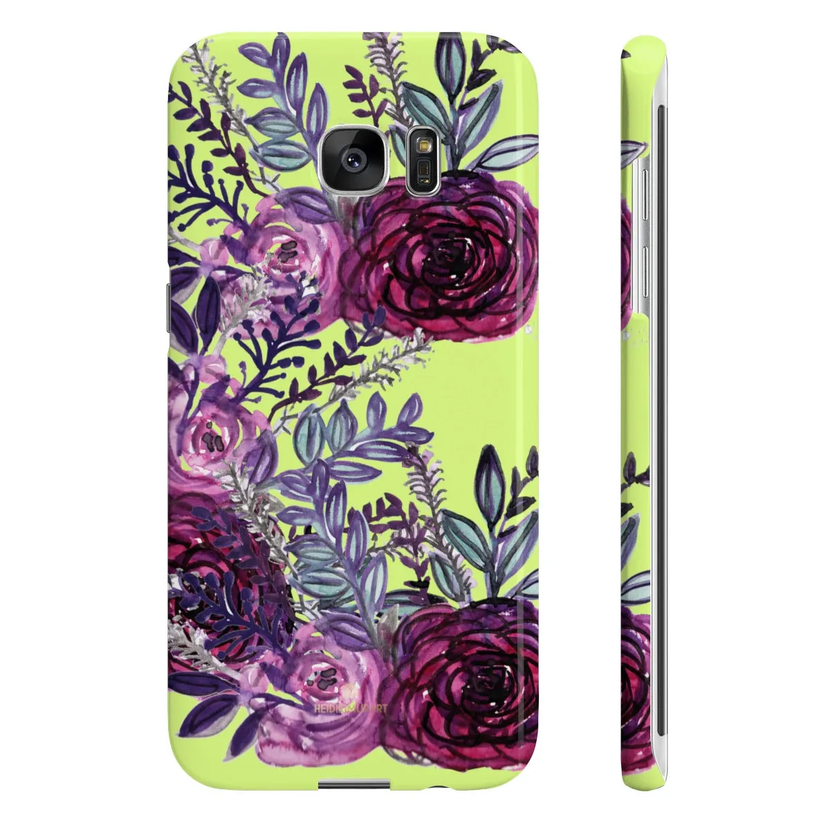 Yellow Slim iPhone/ Samsung Galaxy Floral Purple Rose iPhone or Samsung Case, Made in UK