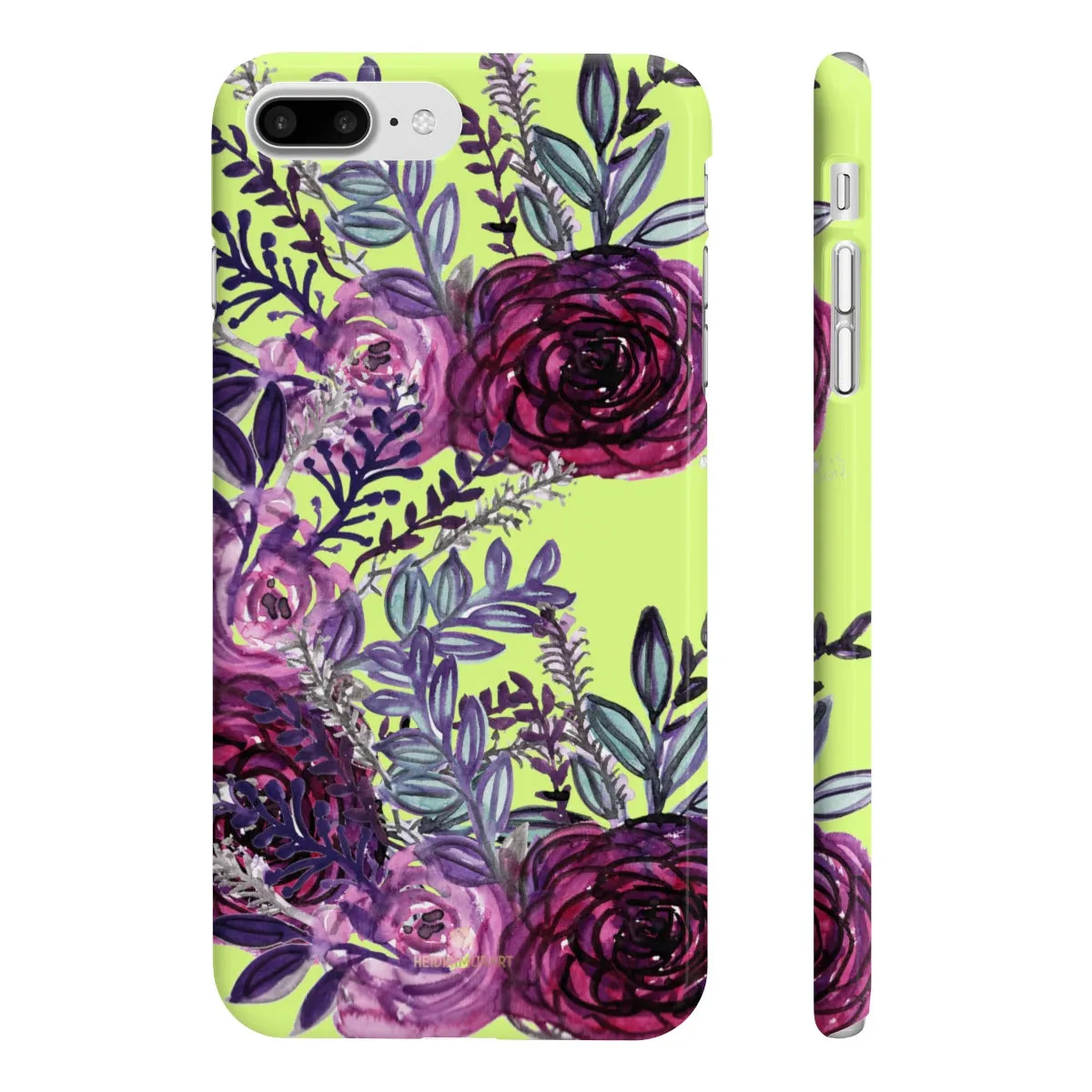 Yellow Slim iPhone/ Samsung Galaxy Floral Purple Rose iPhone or Samsung Case, Made in UK