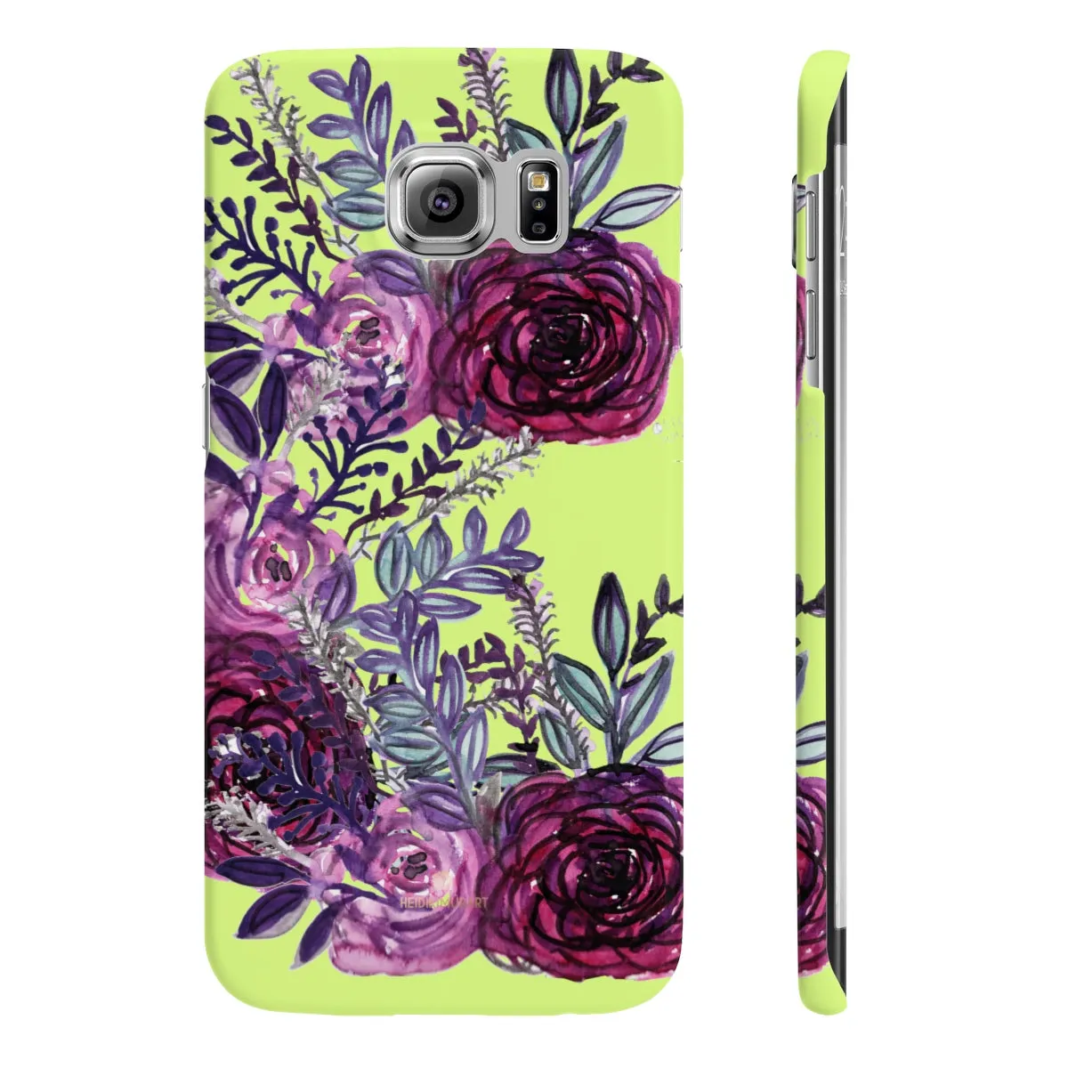 Yellow Slim iPhone/ Samsung Galaxy Floral Purple Rose iPhone or Samsung Case, Made in UK