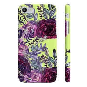 Yellow Slim iPhone/ Samsung Galaxy Floral Purple Rose iPhone or Samsung Case, Made in UK