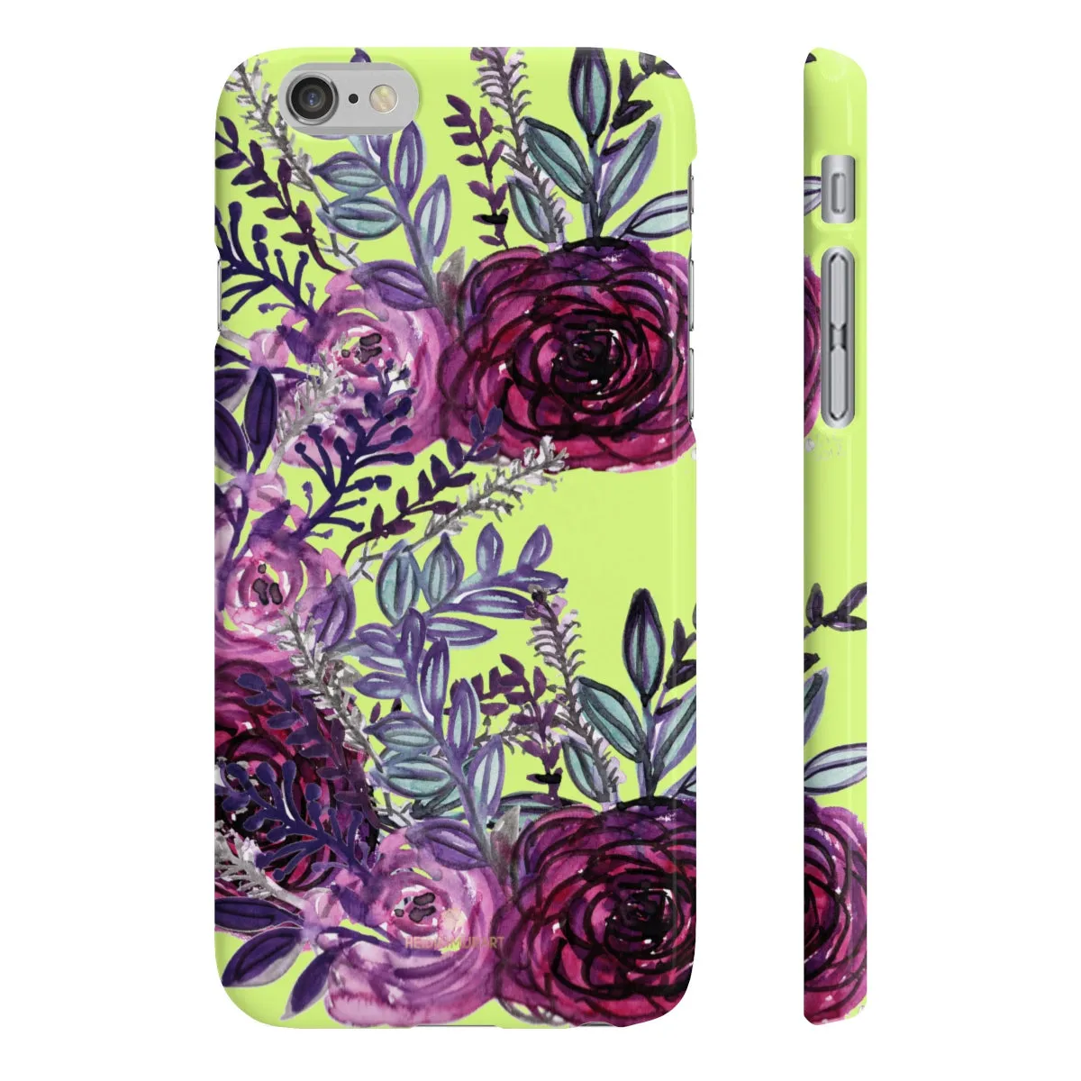 Yellow Slim iPhone/ Samsung Galaxy Floral Purple Rose iPhone or Samsung Case, Made in UK